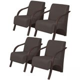 Kit 4 Poltronas Vênus 1 Lugar Braço Madeira Marrom