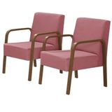 Kit 2 Poltronas 1 Lugar Luna Braço Madeira Rosa