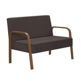 Poltrona 2 Lugares Jade Braço Madeira Suede Marrom