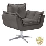 Poltrona Opalla Giratória Alumínio Suede Cinza