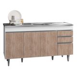 Balcão Gabinete Com Pia Inox 150cm 4 Portas 2 Gavetas Branco