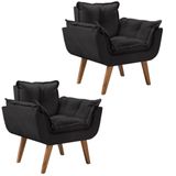 Kit 2 Poltronas Opalla Pés Palito 1 Lugar Preto