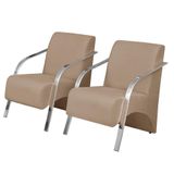 Kit 2 Poltronas Vênus 1 Lugar Pé Alumínio Cappuccino