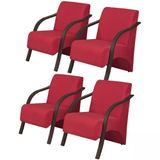 Kit 4 Poltronas Vênus Braço Madeira 1lugar Vermelho