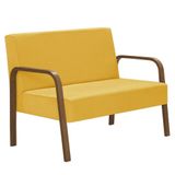 Poltrona 2 Lugares Jade Braço Madeira Suede Amarelo