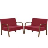 Kit 2 Poltrona 2 Lugares Jade Braço Madeira Vermelho