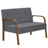 Poltrona 2 Lugares Jade Braço Madeira Suede Grafite