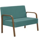 Poltrona 2 Lugares Jade Braço Madeira Suede Turquesa