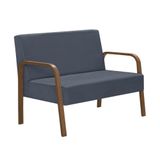Poltrona 2 Lugares Jade Braço Madeira Suede Azul Bic