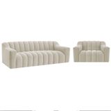 Kit 1 Sofá 200cm 1 Poltrona Luxo Recepção Sala Elegance Bouclé Bege