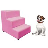 Escada Escadinha Pet Cachorro 3 Degraus Rampa Suede Dog Cor:rosa