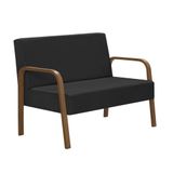 Poltrona 2 Lugares Jade Braço Madeira Suede Preto