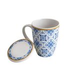 Caneca De Porcelana Decorada 310ml Lisboa Tampa Filtro Inox