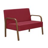 Poltrona 2 Lugares Jade Braço Madeira Suede Vermelho