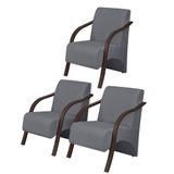 Kit 3 Poltronas 1 Lugar Vênus Suede Grafite
