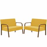 Kit 2 Poltronas 2 Lugaresjade Braço Madeira Amarelo