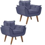 Kit 2 Poltronas Opalla Pés Palito 1 Lugar Azul Bic