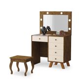 Penteadeira Camarim Bancada P- Maquiagem Com Banqueta Luna Malbec - Off White