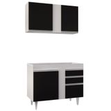 Armário Aéreo E Balcão Para Pia 100cm Luziania Branco/preto