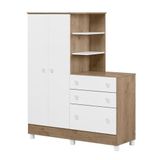 Guarda Roupa Infantil Com Comoda C/ Pés Doce Sonho Carvalho Toque Rustico/branco - Qmovi