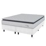 Cama Box Colchão Casal Queen Molas Ensacadas City Pillow Top 158x198x61cm Linho Branco / Preto