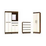 Kit Guarda Roupa 4pts Multiuso E Cômoda Rio Imbuia Champanhe