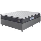Cama Box Casal Queen Colchão Espuma D33 Pillow Top Millenium 158x198x57cm Suede Cinza/branco Hellen
