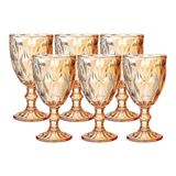 Jogo 6 Taças De Vidro Diamond Diamante Âmbar Metalizado 300ml Água Class Home