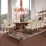Conjunto Sala De Jantar Genova Tampo Vidro/mdf Com 8 Cadeiras Genova Smart Plus Cel Móveis Chocolate/off White/bege