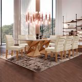 Conjunto Sala De Jantar Genova Tampo Vidro/mdf Com 8 Cadeiras Genova Smart Plus Cel Móveis Cinamomo/off White/bege