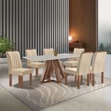 Conjunto Mesa Tampo Smart Plus Vidro Kyra 170cmx90cm 6 Cadeiras Arizona Chocolate/off White/suede Cru