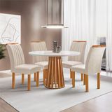 Conjunto Mesa Tampo Redondo Plus Vidro Kansas 100cm 4 Cadeiras Arizona Cinamomo/off White/suede Bege