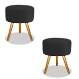 Combo 2 Puff Para Sala Redondo Suede Preto/black Luxo
