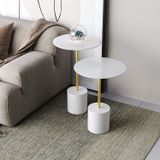 Conjunto Mesa De Canto Parma Metal 65cm X 40cm X 40 Cm Branco / Dourado