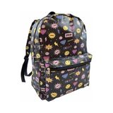 Mochila Costas Escolar Juvenil Colegial Faculdade Bolso Frontal Estampa Emojis Menina Menino Preta