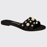 Tamanco Rasteira Feminina Tiras Pedras Brilhantes Vizzano 6371.381.7286 Preto N° 38
