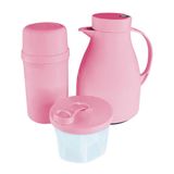Garrafa Térmica 500ml + Garrafa 250ml + Pote 300ml Rosa Bebê