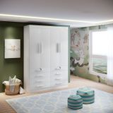 Guarda-roupa Infantil 4 Portas Frente Mdf Puxador De Madeira Aquarela Branco