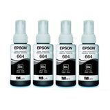 Kit 4 Tintas T664 664 Preto Original Epson T664 L395 L380 L375 L220 L455 - Refil