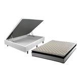 Cama Box Casal Mga Lift Com Baú E Pistão A Gás + Colchão Hellen Titanium Com Espuma D28 E Pillow Top 24x138x188cm