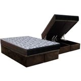 Cama Box Baú Queen: Colchão Ortopédico Ortobom D33 / Ep Iso 100 Ultra Firme + Base Brown(158x198)