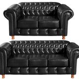 Conjunto De Sofá 3 Lugares E 2 Lugares Chesterfield Luís Xv Preto