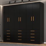 Guarda-roupa 6 Portas E 12 Gavetas New Mônaco Preto