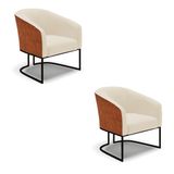 Cadeira Sala De Jantar Industrial Preto Kit 2 Stella Noz/linho D03 - D&#39;rossi Cor Bege