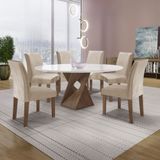 Conjunto Mesa Barcelona 120cmx120cm 6 Cadeiras Espanha Tampo Plus Redondo Vidro Yescasa Chocolate/off White/bege Claro