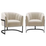 Kit 2 Poltronas Decorativas Sala De Estar Recepção Mavie Base De Ferro Preto Bouclé - Amarena Móveis Cor Bege