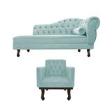 Kit Diva Recamier Diana 120cm Lado Esquerdo E 1 Poltrona Classic Suede - Amarena Móveis Cor Azul Tiffany
