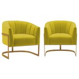 Kit 2 Poltronas Decorativas Sala De Estar Recepção Mavie Base De Ferro Dourado Suede - Amarena Móveis Cor Amarelo