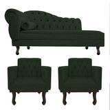 Kit Diva Recamier Diana 120cm Lado Direito E 2 Poltronas Classic Linho - Amarena Móveis Cor Verde
