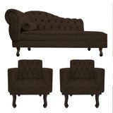 Kit Diva Recamier Diana 120cm Lado Direito E 2 Poltronas Classic Corano - Amarena Móveis Cor Marrom